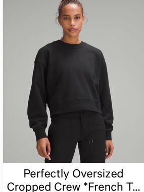 Lululemon Perfectly Oversized Cropped Crew Black Size 6 French Terry Sweatshirt